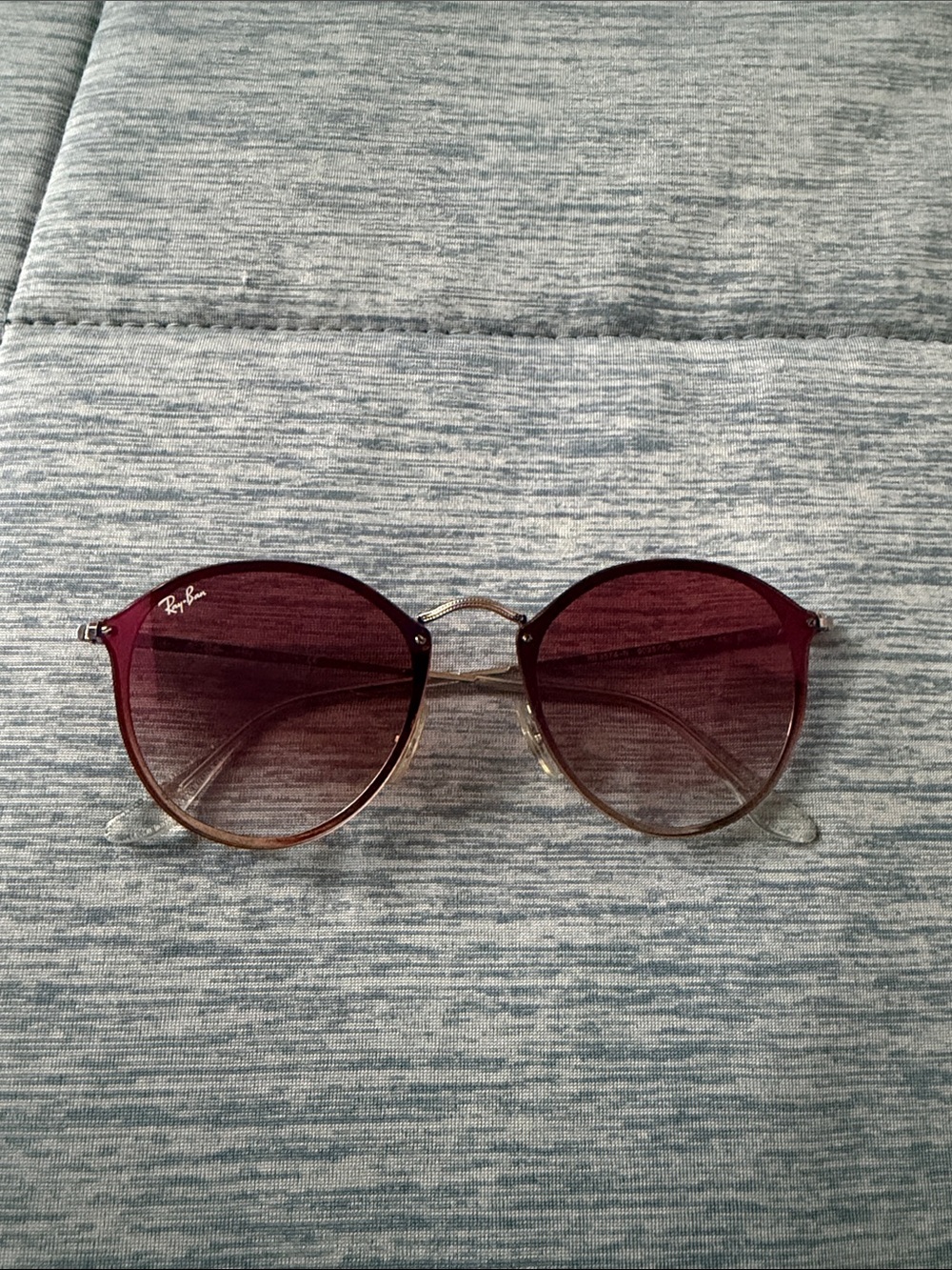 Ray-Ban Women’s Round Burgundy Gradient Sunglasses with Gold Bridge